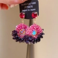 Detail of bohemian drop earrings with 925 silver tag and vibrant zircon crystals - 12# Silver Earring Post - Red Rhinestone Woven Ball Earrings