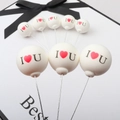 Set of 8 white clay I Love You balloon cake toppers with silver pins for party decoration - I❤U Text / Single Piece / White Heart Single Ball