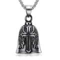 Polished vintage stainless steel motorcycle angel wing bell pendant on metal chain - Style 2 Large Steel Color (with Pinch Bail)