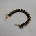 Short 40cm black and white woven rope bag strap with elegant gold chain and lobster clasps - Old Version / Patterned Black