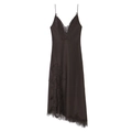 Slim fit dark brown satin dress with elegant lace trim and asymmetric hemline - XS / Coffee