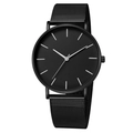 Minimalist black quartz watch for men with matte finish and black mesh strap - Silver Hand Black Dial Black Case Black Strap