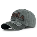 Washed dark gray baseball cap with red HOLA embroidery and distressed vintage details - Adjustable / Dark Green