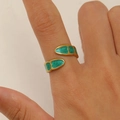 Verstellbarer Ring mit 18K Goldbeschichtung, dunkelgrünem Emaille und Schlangendesign - Schlange Grün Stil (8673)