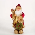 Statuetta Babbo Natale con abito di velluto rosso, sacco regalo oro e occhiali dorati - 30cm