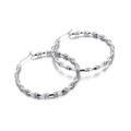 Polished silver stainless steel hoop earrings with unique bamboo texture design - Steel Color Bamboo Joint Hoop Earrings (KE100881-KFC)