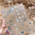 Blauw-witte eenhoorn nagelstickers TL-448 met regenbogen en vlinders - Reliëf Eenhoorn Parel Stijl (TL-448)