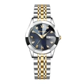 Poedagar two-tone stainless steel watch with blue sunray dial and day-date display - Two-tone Blue Dial