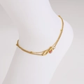 Double-layered gold anklet featuring infinity symbol and red evil eye bead on a model - Red Anklet