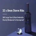 Dark blue 24-rib automatic folding umbrella with reinforced 32-storm-bone structure - [32-rib Double-rib] 16k Fully Automatic (thickened Black Glue Sun Protection) Misty Blue Automatic Umbrella / Gift Box Not Included