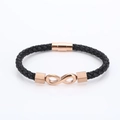 Herren Armband aus schwarzem Ledergeflecht mit Roségold-Unendlichkeitssymbol und Magnet - Roségold