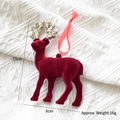Christmas red flocked reindeer ornament with gold glitter antlers and red ribbon - Small Reindeer Pendant A