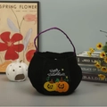 Black velvet Halloween candy bag with Happy Halloween embroidery and pumpkin patterns - Medium Double Pumpkin