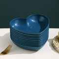 Set of stackable blue heart-shaped plastic fruit plates with elegant gold rim accent - Peacock Blue-Heart Dish