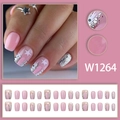 Unghie finte rosa con glitter argento e stelle bianche in confezione da 24 - Stile Stella Rosa Glitter (W1264) / Tipo Colla/24 pezzi