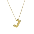 Golden textured balloon style letter J pendant necklace with a minimalist fine chain - Necklace J