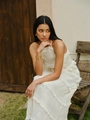 Elegante witte halternek geplooide maxi-jurk voor dames op een zomerse strandvakantie - S / Set met witte Zirkonia