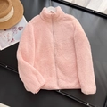 Pink zip-up fleece jacket with high collar for women, autumn and winter style - Pink