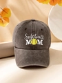 Casquette baseball grise délavée avec broderie Softball MOM et motif softball jaune - Taille unique / café