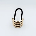 Elegant gold multi-layered metal alloy hair tie with black elastic band for ponytail - Triple-Layer Stacked Curved Tubes (Hair Tie 44)
