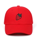 Detailed embroidery of a vibrant red strawberry on a high-quality cotton baseball cap - Adjustable / Red