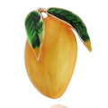 Creative mango fruit brooch in yellow enamel finish with green leaves for women - Mango B07907