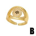 Adjustable gold evil eye ring with sparkling crystals and black stone inlay - Adjustable Open / Evil Eye Black Center Style (B)