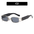 Gafas de sol rectangulares retro con montura de metal plateado y patillas negras, C2 - Montura Plateada Lente Gris
