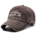 Coffee brown washed cotton baseball cap with mountain embroidery in vintage style - Adjustable / Coffee