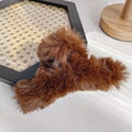 Deep brown faux fur large hair claw clip for thick hair in soft autumn winter style - Dark Brown