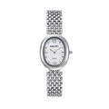 Detailweergave van ovaal quartzhorloge met witte wijzerplaat en zilveren mesh band - Wit