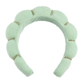 Light green sponge twist headband with textured fabric and sparkling rhinestone accents - Single Headband (Terry Cloth) / Jelly Green with Rhinestones