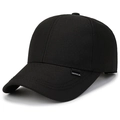 Men's black cotton baseball cap with curved brim and decorative sport woven label - Adjustable / Black