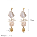 Marine style shell and pearl drop earrings with stainless steel gold accents - Earrings (TE3517)