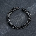 Close-up of black stainless steel wheat and box chain bracelet with lobster clasp - Double Layer Dragon Bone / Black