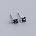 Minimalist S925 silver four-leaf flower stud earrings with elegant black crystals - 925 Silver / Platinum (Black Zirconia)