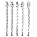 Five silver stainless steel necklace extender chains with lobster clasps and water drop charms - Steel Teardrop End