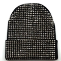 Gorro de punto acrílico negro para invierno con brillantes diamantes de imitación plateados - 55-63cm / Negro Con Diamantes De Imitación Plateados (02)