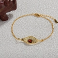 Bracciale a foglia dorata in argento S925 con dettaglio in granato rosso ovale - Bracciale / Oro / Granato