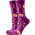 Purple cotton mid-calf socks with medical patterns featuring pill and first aid kit icons - Size 35-42 / Purple Pill