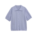 Completo polo e pantaloni in maglia traforata lavanda con bottoni delicati - S / Tops