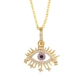 Gold plated Turkish evil eye necklace with crystals and small hanging stars charm - Star Purple Evil Eye / Gold