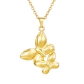 Detailed macro view of 18K gold double butterfly pendant with textured metal finish - Double Butterfly Pendant Gold (MS-532)