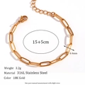 18K gold plated 316L stainless steel paperclip chain bracelet for women 15+5cm - 4.4mm Paperclip Chain - Gold / 15cm+5cm