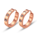 Elegant 18K rose gold plated stainless steel hoop earrings with three small diamonds - Rose Gold