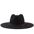 Cappello fedora classico in lana nera con falda larga 9,5 cm e cinturino in pelle marrone - M(56-58cm) / Nero