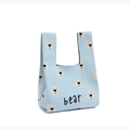 Light blue knitted bucket bag with white bear pattern and bear typography design - Full Bear Print Blue