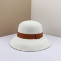 White wool cloche hat for women with brown ribbon trim in vintage French style - White Hat with Khaki Ribbon