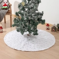 Falda de árbol de Navidad de felpa blanca con copos plateados para decoración festiva - 120cm (48 pulgadas) / Blanco Plata Lentejuelas