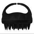 Ergonomic black silicone scalp massager brush with soft bristles for hair washing - Handheld / Black
